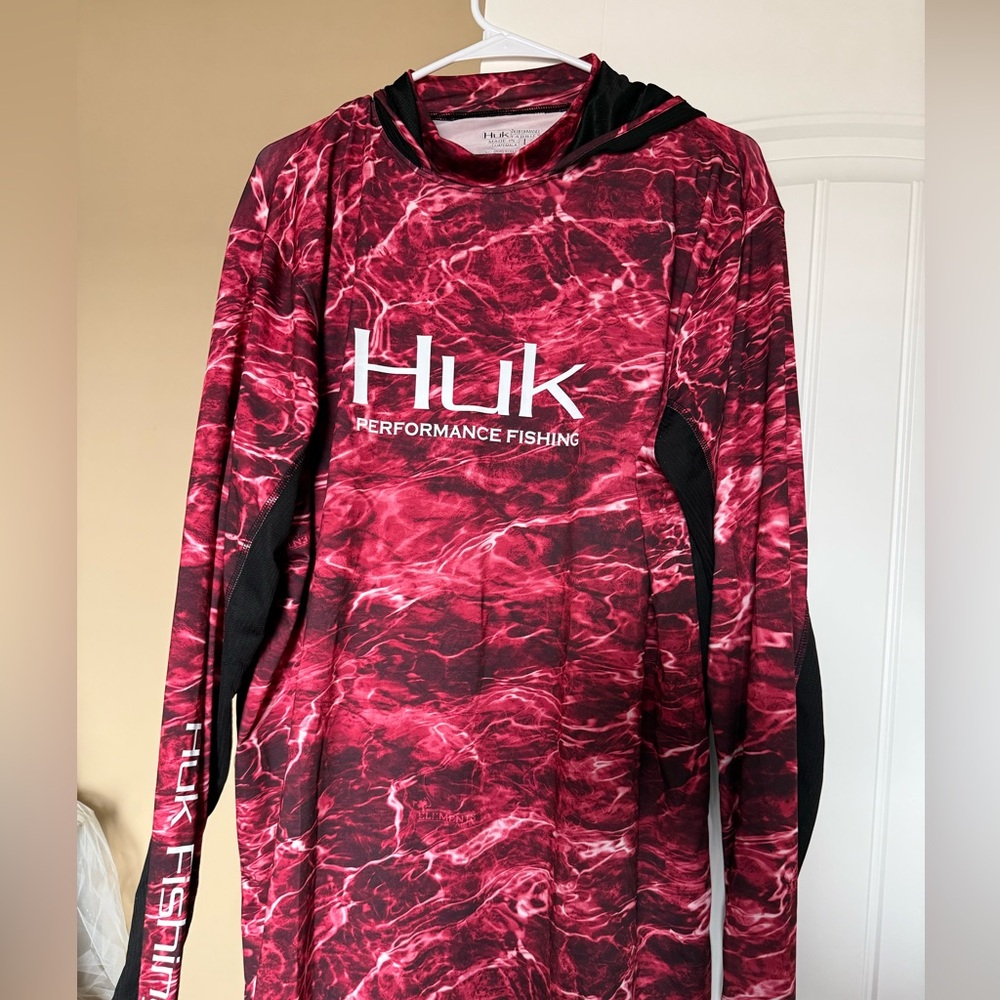 Huk Maroon and Black Fishing Hoodie